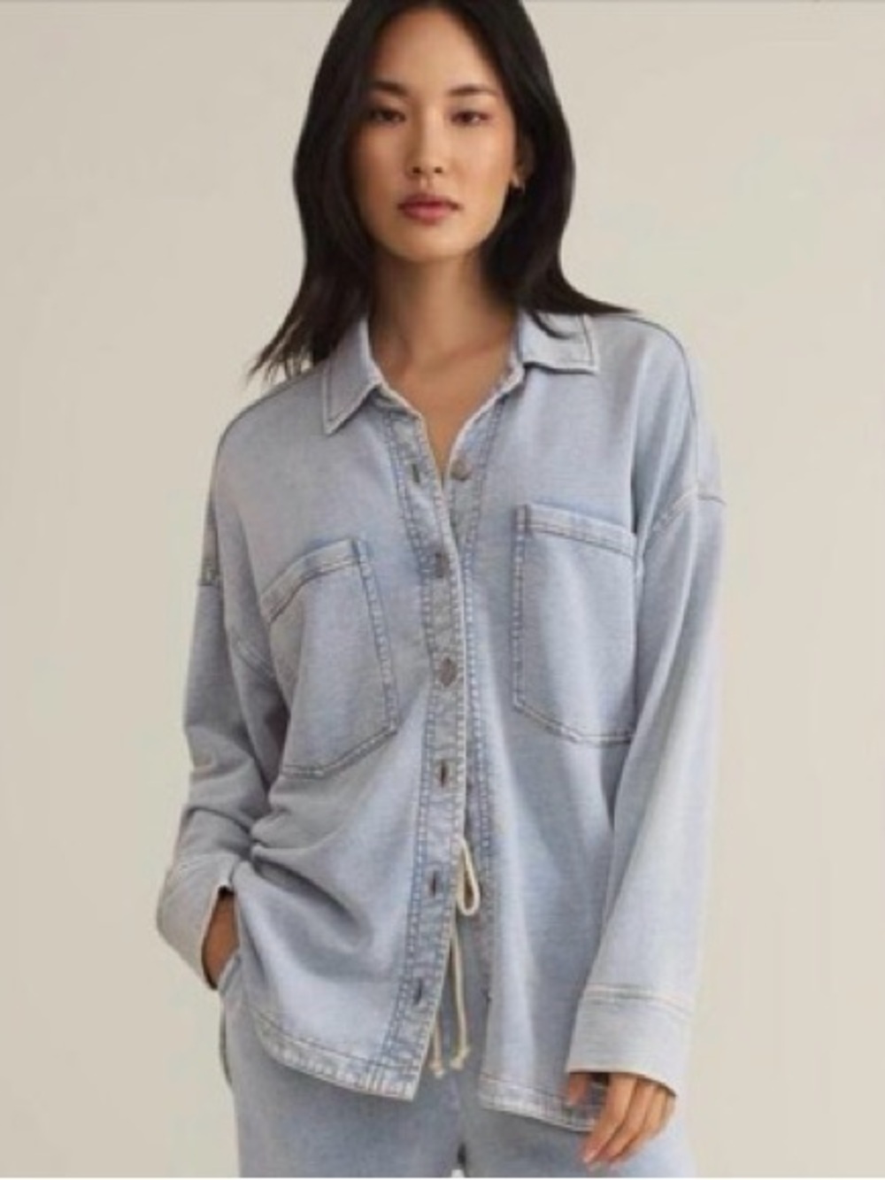 Z Supply All Day Knit Denim Jacket Light Blue Oversized Shacket Large